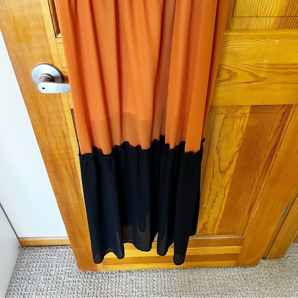 Color Block Maxi Dress Sz M Peach Black Brown Beach Boho Festival Hippie Ruffle - Picture 4 of 9
